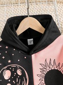 SHEIN 女大童太陽印花雙色連帽衫和運動褲 - 彩色 - 查看 3