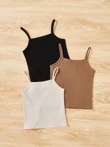 SHEIN Young Girl 3pcs Ribbed Knit Cami Top