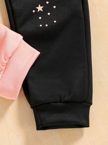 SHEIN 女大童太陽印花雙色連帽衫和運動褲 - 彩色 - 查看 4