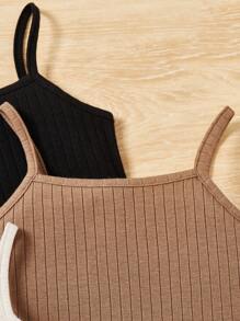 SHEIN Young Girl 3pcs Ribbed Knit Cami Top