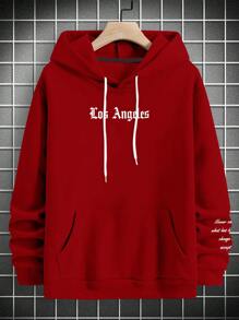 Manfinity Homme Sudadera Con Capucha De Corte Holgado Con Hombros Caídos, Gráfico De Eslogan Y Cordón Para Hombre - Rojo - Ver 2