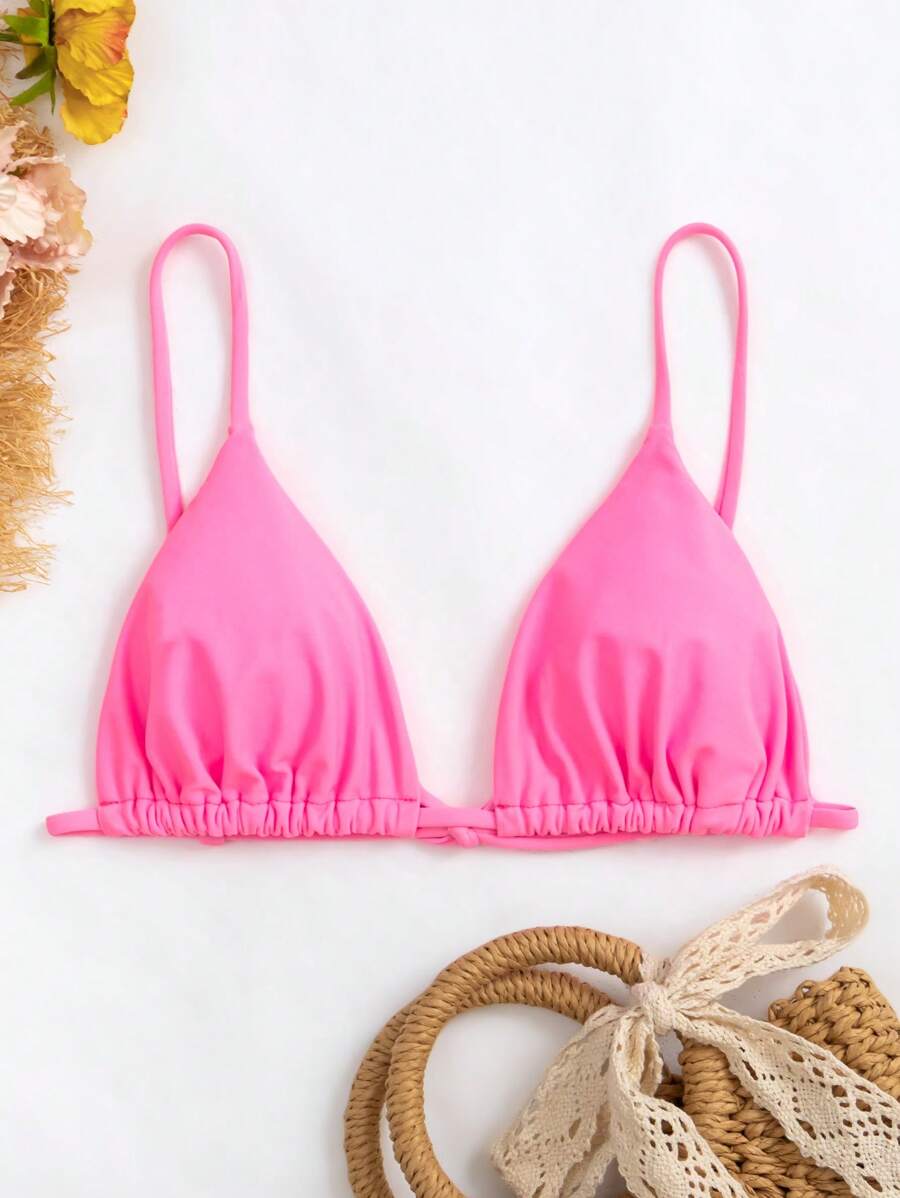 Ruched Triangle Bikini Top - Pink - View 1