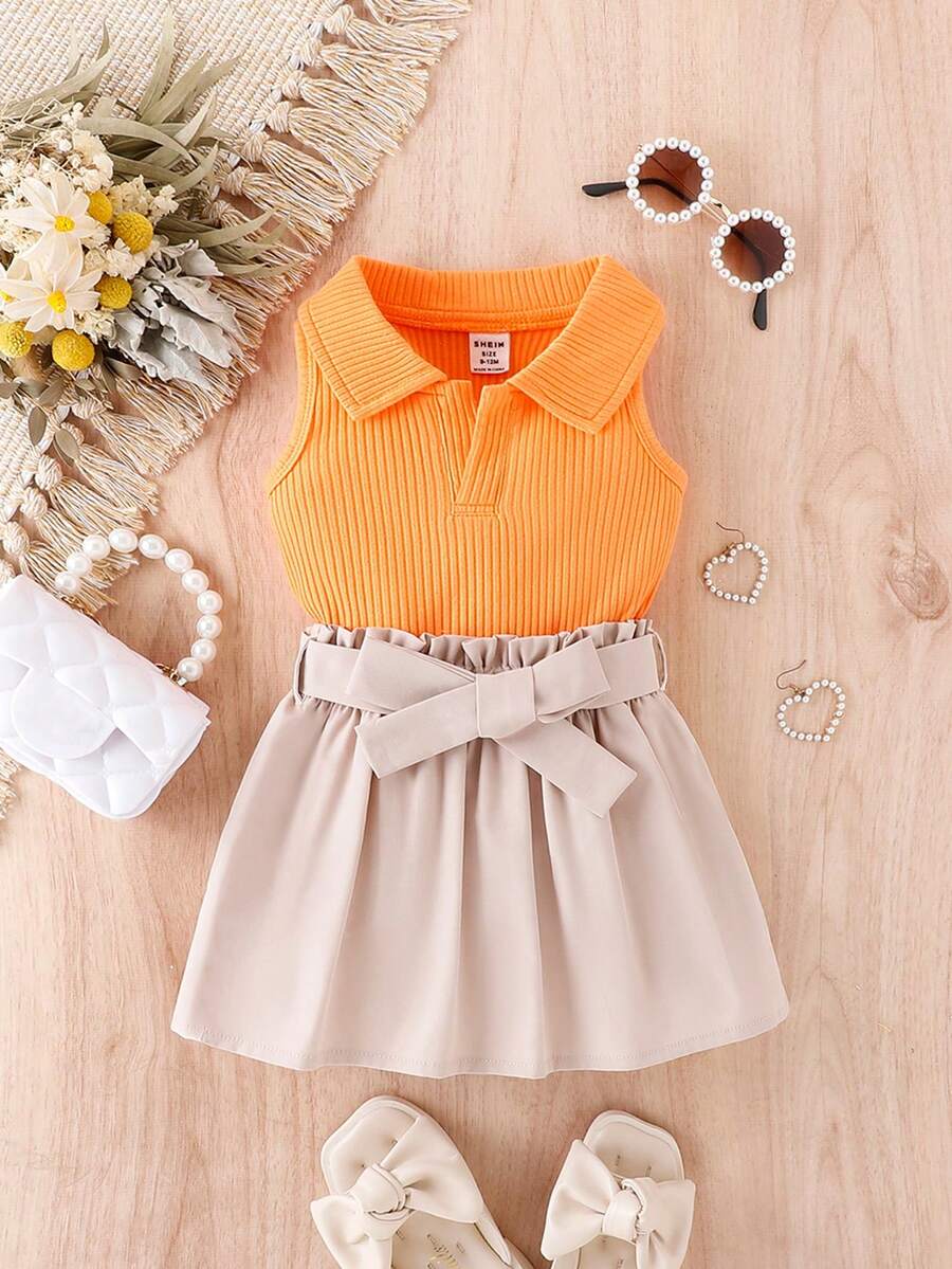 嬰兒Polo領背心上衣和紙袋腰半身裙 - 彩色 - 查看 1