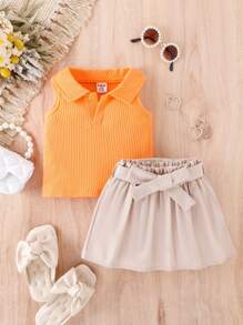 嬰兒Polo領背心上衣和紙袋腰半身裙 - 彩色 - 查看 3
