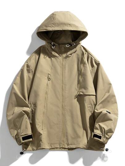 Männer Jacke mit Reißverschluss, Schnürzug am Saum, Kapuze,