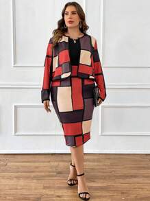 SHEIN Clasi Hơn In Địa lý Mở Mặt trước Áo khoác & Váy - Nhiều màu - Xem 1