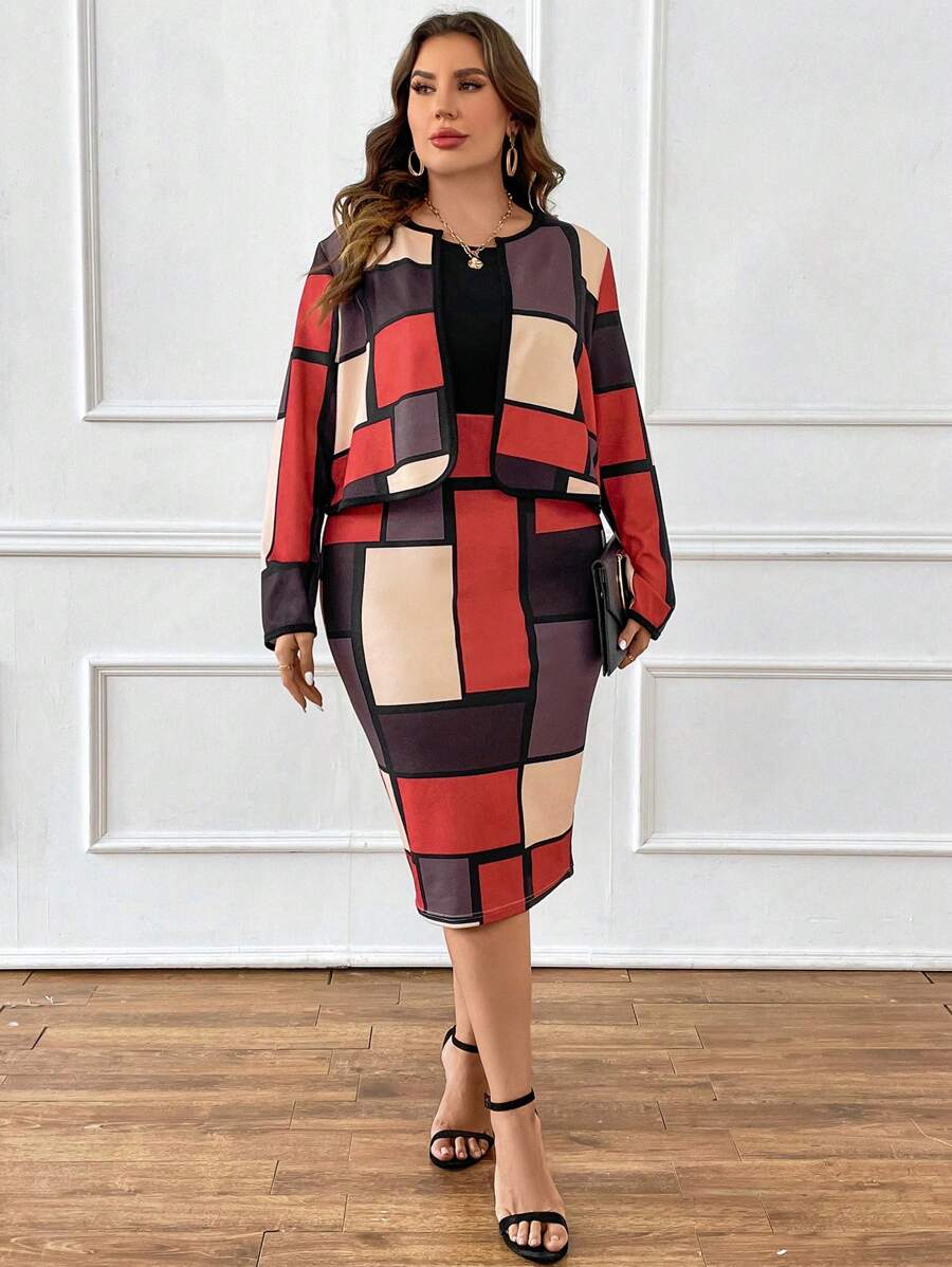 SHEIN Clasi Hơn In Địa lý Mở Mặt trước Áo khoác & Váy - Nhiều màu - Xem 1