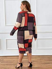 SHEIN Clasi Hơn In Địa lý Mở Mặt trước Áo khoác & Váy - Nhiều màu - Xem 2