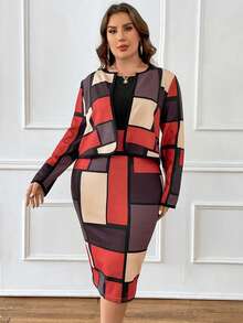 SHEIN Clasi Hơn In Địa lý Mở Mặt trước Áo khoác & Váy - Nhiều màu - Xem 4