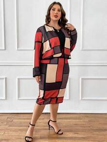 SHEIN Clasi Hơn In Địa lý Mở Mặt trước Áo khoác & Váy - Nhiều màu - Xem 5