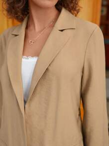 SHEIN Frenchy Lapel Neck Flap Pocket Belted Coat Winter Casual - Camel - View 7