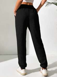 SHEIN Tall Drawstring Waist Slant Pocket Sweatpants Graduation,Back To School Outfits,Graduation,Teacher Outfits For Women,Back To School - Black - View 2