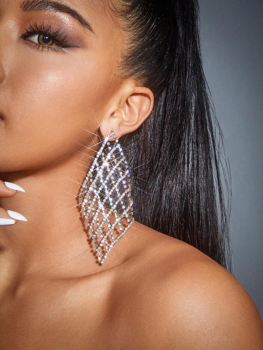 SHEIN SXY 水鑽裝飾耳墜 - 金色 - 查看 1