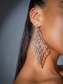 SHEIN SXY 水鑽裝飾耳墜 - 金色 - 查看 3