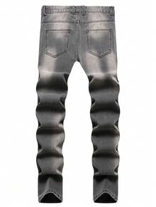 Men Letter Patched Ripped Jeans - Black - View 2