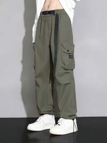 Men Flap Pocket Buckle Detail Cargo Pants - Army Green - View 1