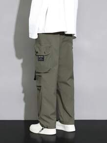 Men Flap Pocket Buckle Detail Cargo Pants - Army Green - View 2