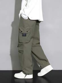 Men Flap Pocket Buckle Detail Cargo Pants - Army Green - View 3