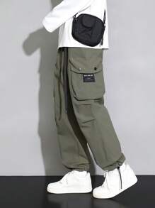 Men Flap Pocket Buckle Detail Cargo Pants - Army Green - View 4