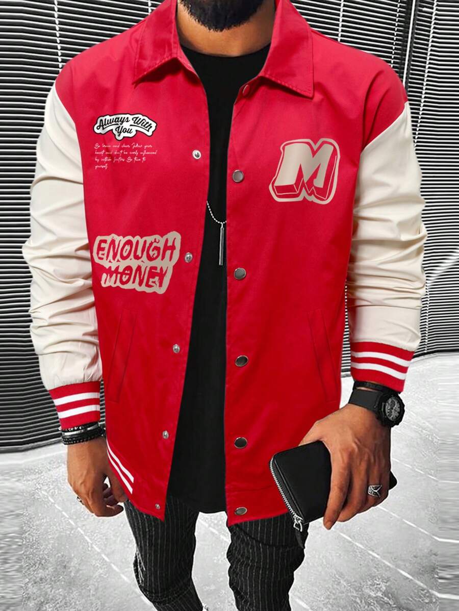 Manfinity LEGND Loose-Fit Men's Letter Graphic Striped Trim Jacket - Multicolor - View 1