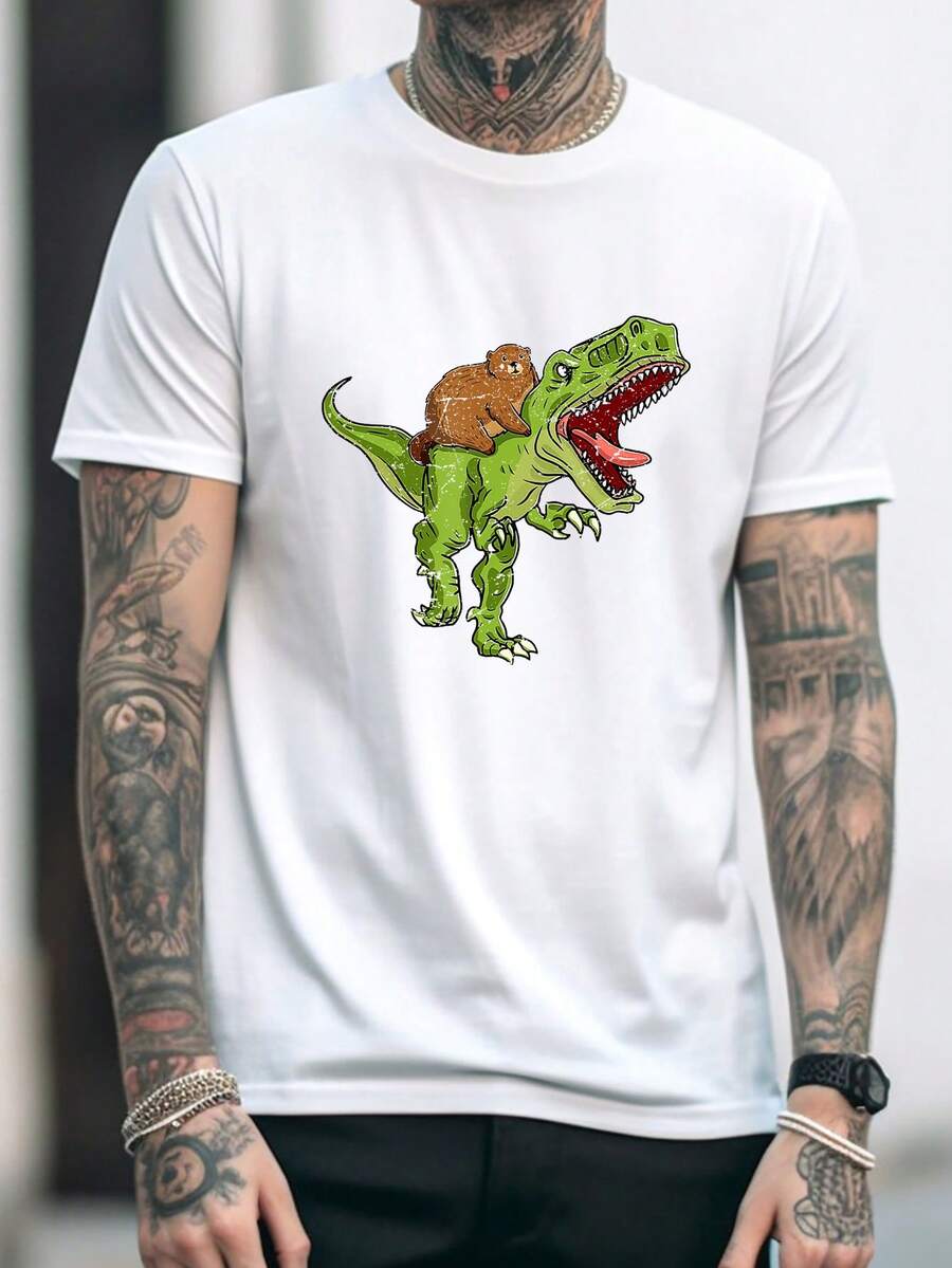 Men Dinosaur Print Tee