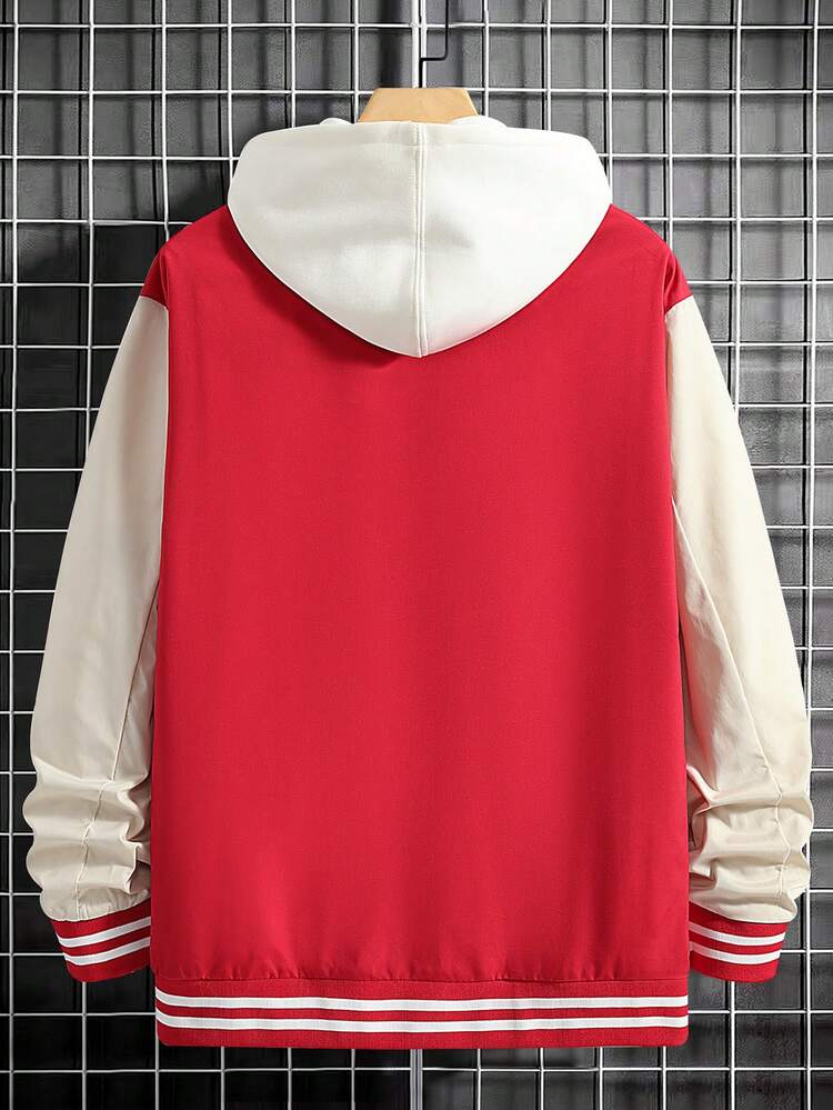 Loose-Fit Men's Letter Graphic Striped Trim Jacket