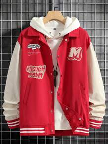 Manfinity LEGND Loose-Fit Men's Letter Graphic Striped Trim Jacket - Multicolor - View 6