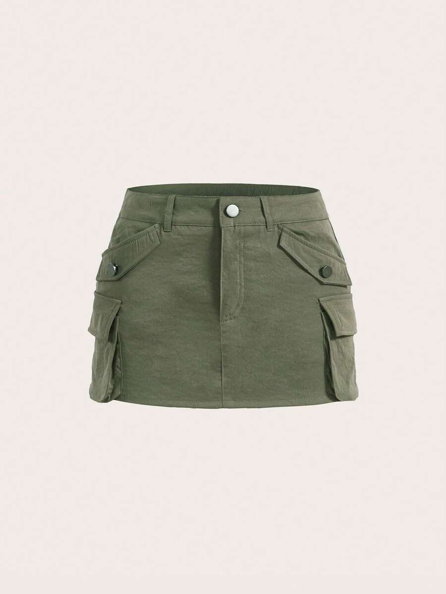 SHEIN ICON Gorpcore Solid Pocket Side Cargo Skirt - Army Green - View 1