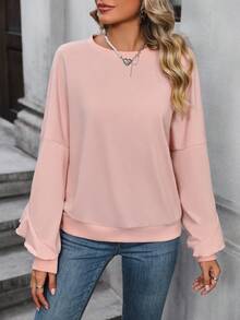 SHEIN LUNE 素色落肩袖運動衫 - 藕粉色 - 查看 2