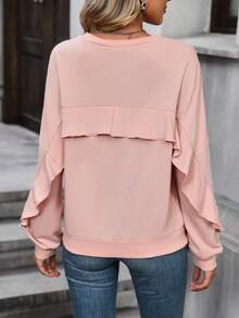 SHEIN LUNE 素色落肩袖運動衫 - 藕粉色 - 查看 3