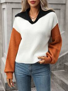 SHEIN Unity Colorblock Drop Shoulder Sweater Knit Pullover Fall Winter Outfit