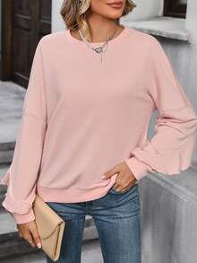 SHEIN LUNE 素色落肩袖運動衫 - 藕粉色 - 查看 4