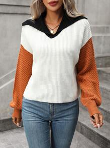 SHEIN Unity Colorblock Drop Shoulder Sweater Knit Pullover Fall Winter Outfit