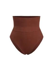 SHAPORA 高腰條紋針織塑形三角褲 - 鏽棕色 - 查看 2