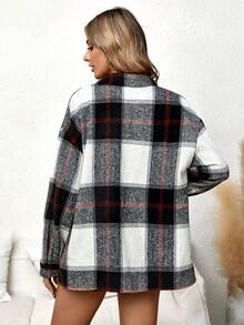 SHEIN Maternity Plaid Print Drop Shoulder Coat - Multicolor - View 2