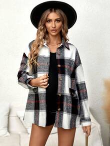 SHEIN Maternity Plaid Print Drop Shoulder Coat - Multicolor - View 4