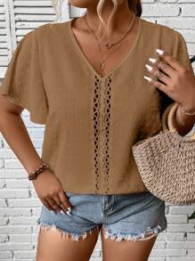 Calvaya Plus Blouse Point Suisse En Dentelle - Nude - Voir 4