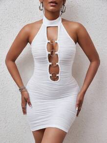 SHEIN Slayr 環鏈前鏤空露背繞頸緊身洋裝 - 白色 - 查看 5