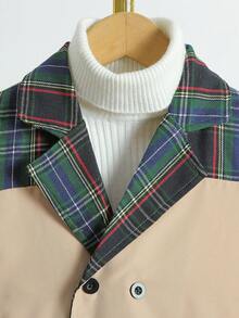 SHEIN Cô Gái Trẻ 1 Miếng Kẻ sọc Đôi ngực Thắt lưng Áo khoác Trench - Màu Khaki - Xem 3