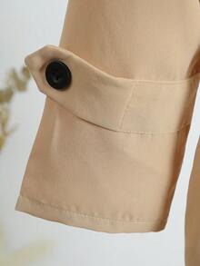 SHEIN Cô Gái Trẻ 1 Miếng Kẻ sọc Đôi ngực Thắt lưng Áo khoác Trench - Màu Khaki - Xem 5