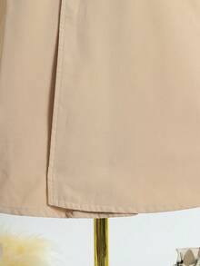 SHEIN Cô Gái Trẻ 1 Miếng Kẻ sọc Đôi ngực Thắt lưng Áo khoác Trench - Màu Khaki - Xem 7