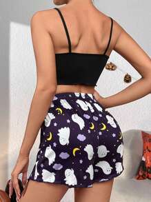 Set pigiama Pantaloncini & Cami fantasma di Halloween stampa - nero - Visualizzare 2