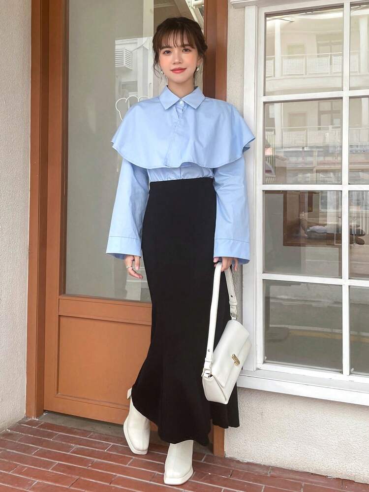 Solid Mermaid Hem Skirt Fall