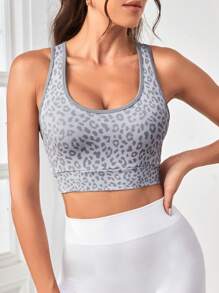 豹紋印花後鏤空運動型胸罩 - 彩色 - 查看 2