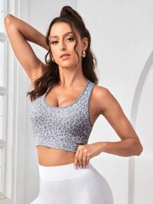 豹紋印花後鏤空運動型胸罩 - 彩色 - 查看 4