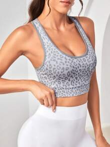 豹紋印花後鏤空運動型胸罩 - 彩色 - 查看 5