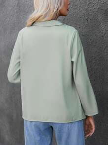 SHEIN Frenchy Roll Tab Sleeve Open Front Coat - Mint Green - View 2