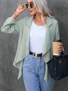 SHEIN Frenchy Roll Tab Sleeve Open Front Coat - Mint Green - View 4