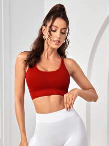 後背十字交叉運動型胸罩 - 酒紅色 - 查看 2