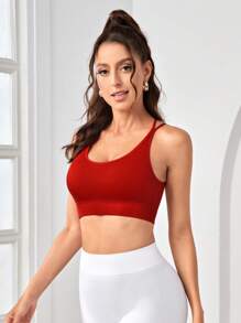 後背十字交叉運動型胸罩 - 酒紅色 - 查看 3